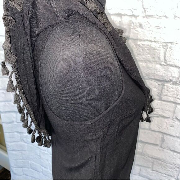 Blue Rain one shoulder top w/Pom Pom fringe black size small women - Picture 9 of 11